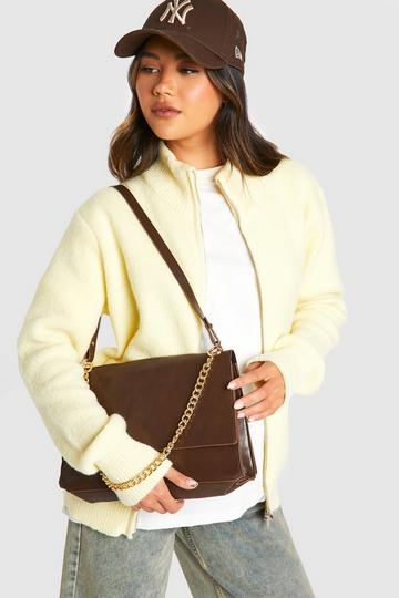 Leather Look Curve Shoulder Bag chocolate