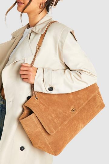 Faux Suede Oversized Shoulder Bag beige