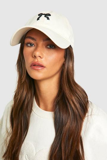 White Bow Embroidered Cap