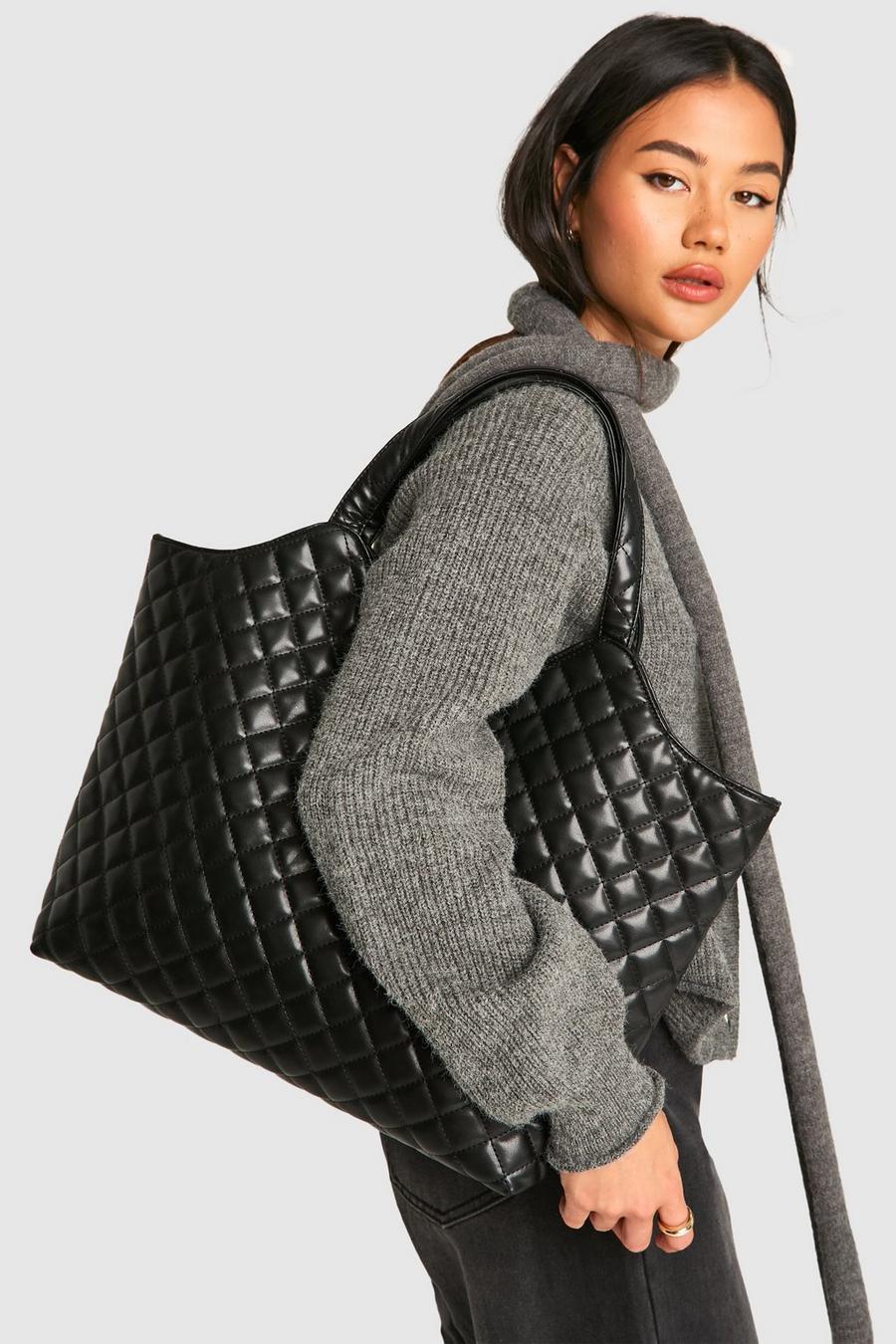 Quilted Leather Look Shopper Tote Bag | boohoo Quilted Leather Look Shopper Tote Bag | boohoo