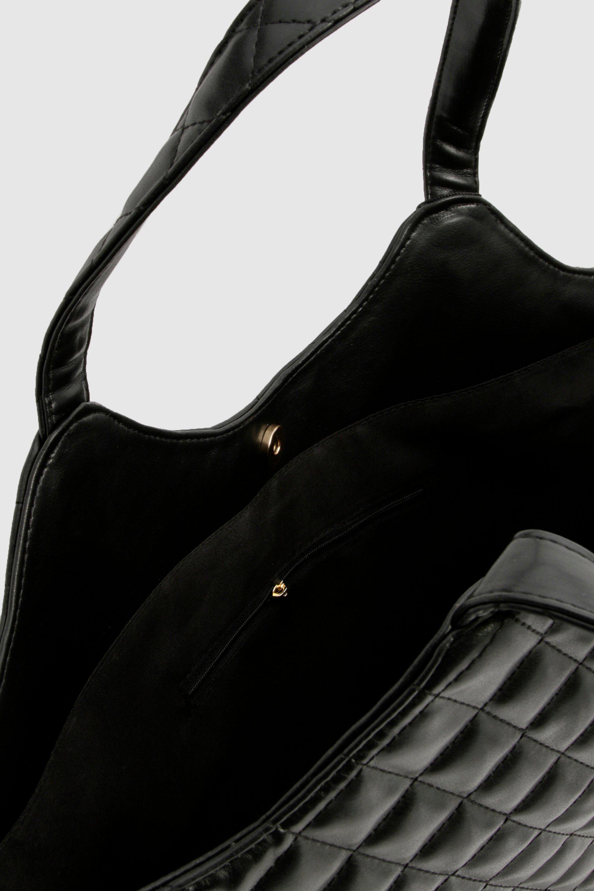 Quilted Faux Leather Shopper Tote Bag