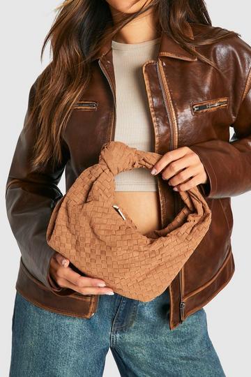 Woven Suede Knot Detail Grab Bag camel