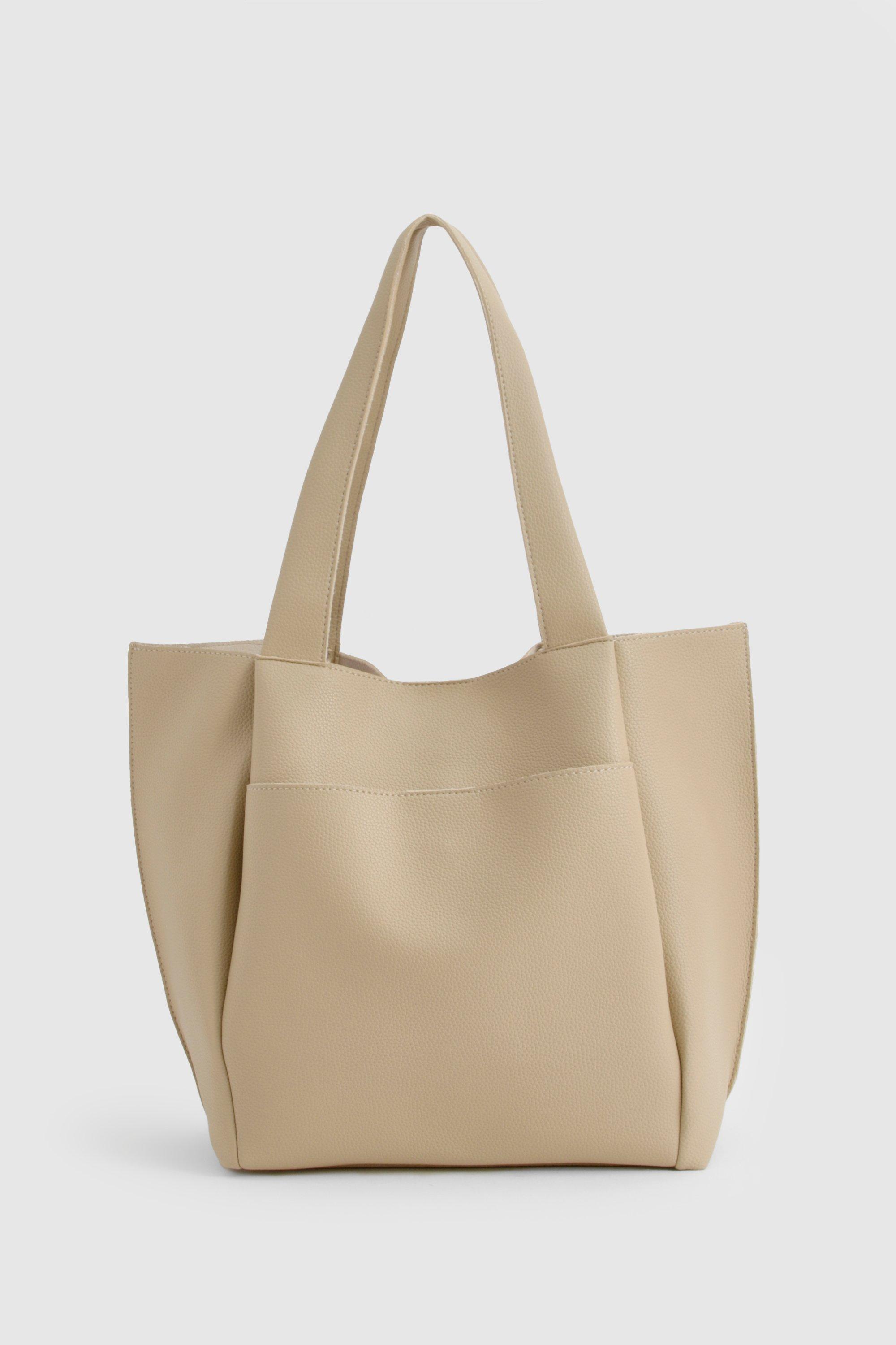 Textured Pu Structured Tote Bag boohoo