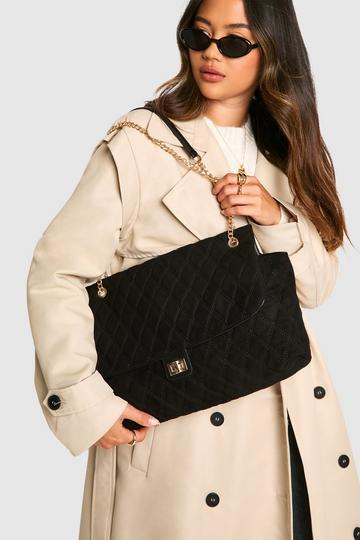 Quilted Brushed Faux Suede Shoulder Bag black