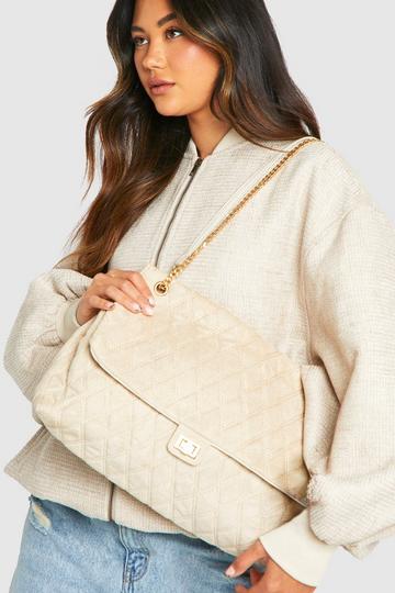 Quilted Brushed Faux Suede Shoulder Bag off white