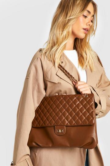 Quilted Leather Look Shoulder Bag chocolate