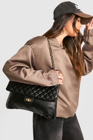 Quilted Leather Look Shoulder Bag black