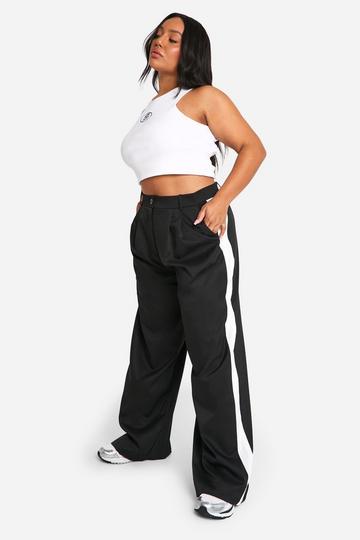 Plus Tailored Contrast Wide Leg Trouser black