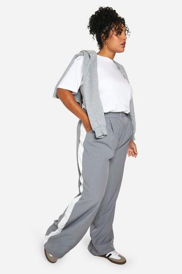 Grey Plus Tailored Contrast Wide Leg Trouser