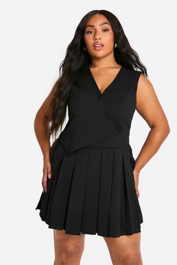 Plus Tailored Pleated Skort Playsuit black