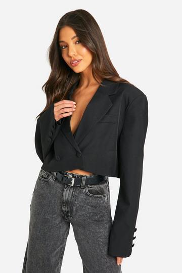 Double Breasted Boxy Crop Blazer black