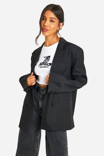 Black Double Breasted Relaxed Fit Tailored Blazer