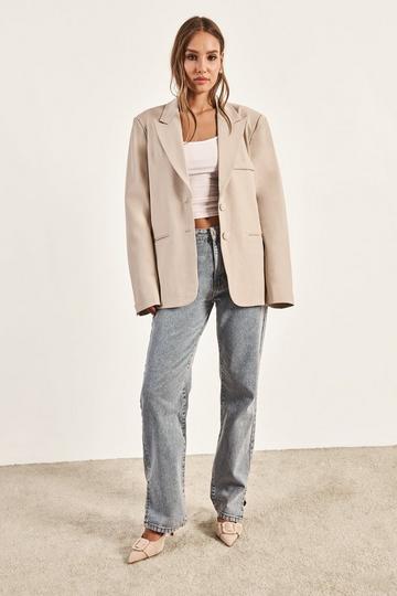 Stone Beige Single Breasted Relaxed Fit Tailored Blazer