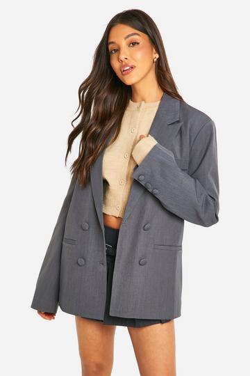 Double Breasted Relaxed Fit Tailored Blazer grey marl