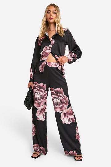 Large Scale Floral Wide Leg Trousers black