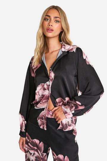 Large Scale Floral Relaxed Fit Shirt black