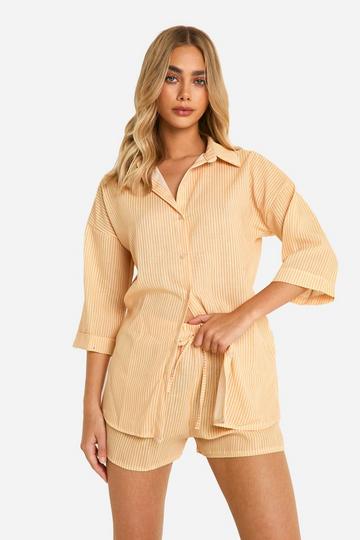 Oversized Gestreept Linnen Look Overhemd En Shorts Set butter