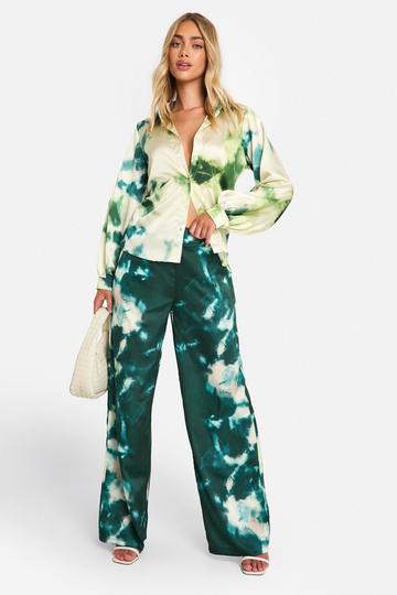 Large Scale Tonal Tie Dye Wide Leg Pants green