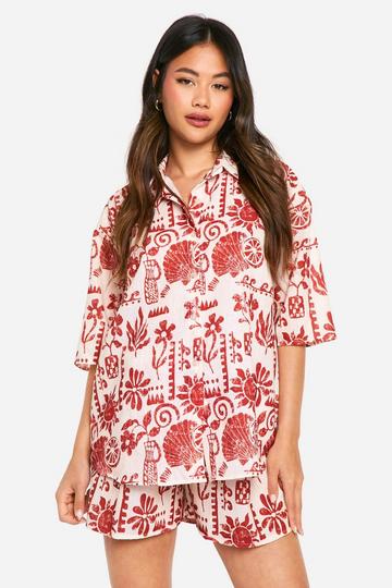 Oversized Linnen Look Overhemd Met Print En Shorts Set spice