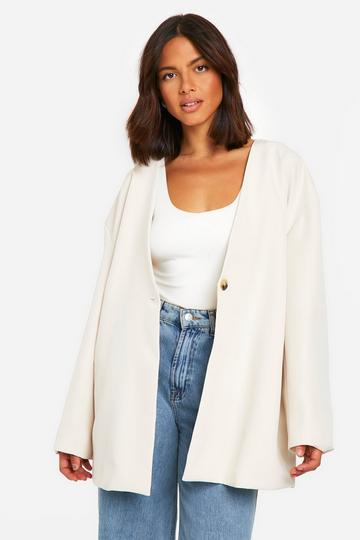 Ecru Wit Oversized Kraagloze Long Line Blazer