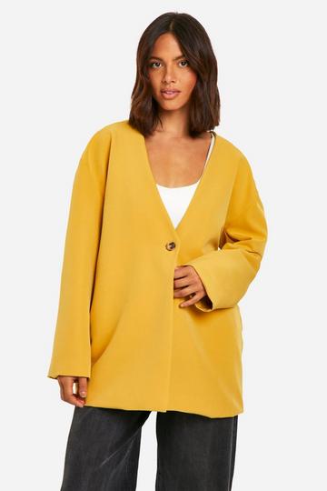 Collarless Oversized Longline Blazer mustard