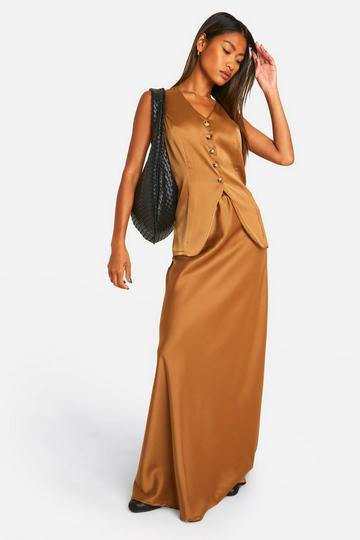 Fluid Satin Bias Maxi Skirt mocha