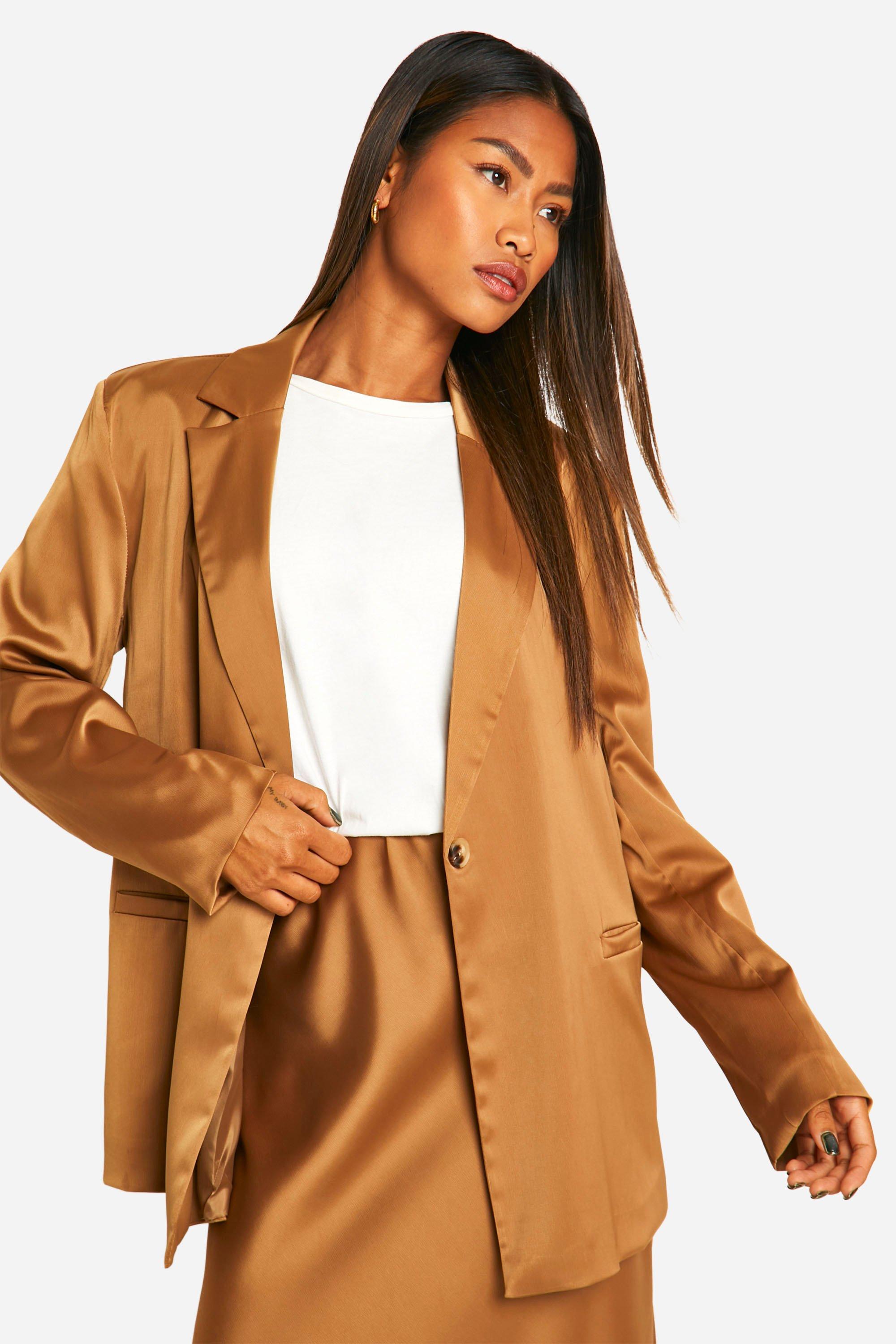 Mocha Fluid Premium Satin Oversized Blazer