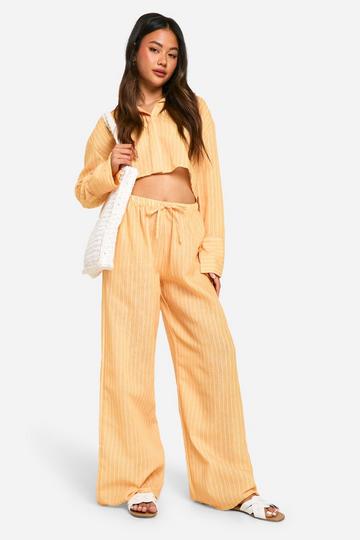 Gestreepte Korte Linnen Look Blouse En Wide Leg Broek butter