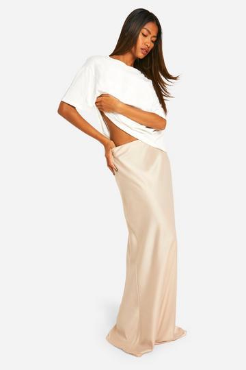 Fluid Satin Bias Maxi Skirt ecru