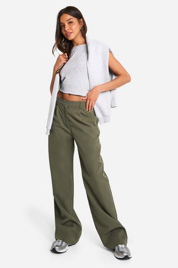 Olive Green Peached Straight Leg Trousers