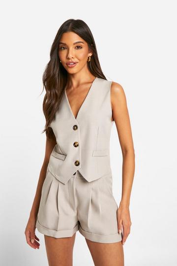 Textured Linen Look Fitted Vest taupe