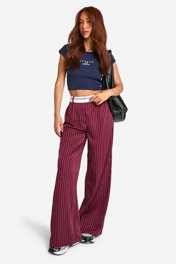 Reverse Waistband Tailored Wide Leg Pants merlot