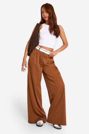 Reverse Waistband Tailored Wide Leg Trousers mustard