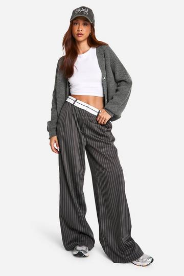 Reverse Waistband Tailored Wide Leg Pants charcoal