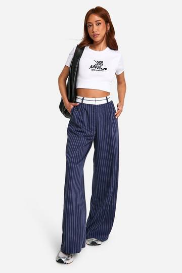 Reverse Waistband Tailored Wide Leg Pants navy