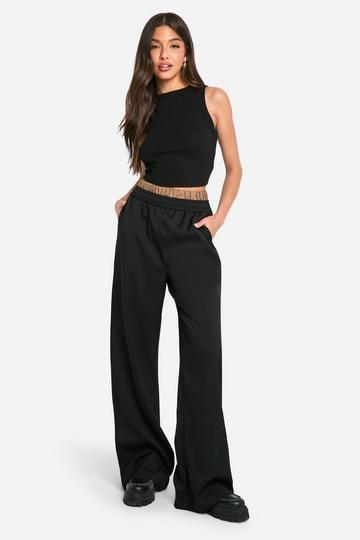 Contrast Waistband Wide Leg Pants black