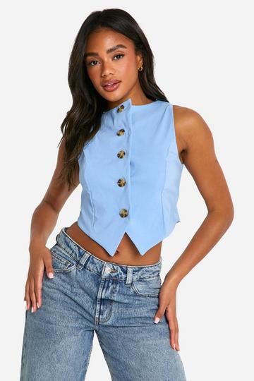 Super Stretch Slash Neck Cropped Waistcoat powder blue