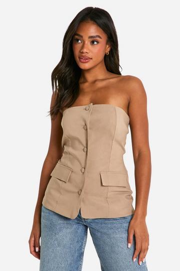 Super Stretch Fitted Longline Bandeau Waistcoat camel