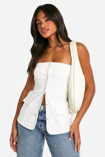 Super Stretch Fitted Longline Bandeau Waistcoat ivory