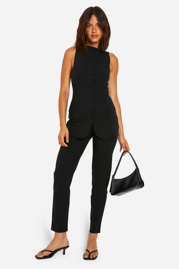 Super Stretch Slash Neck Longline Waistcoat & Slim Fit Pants black