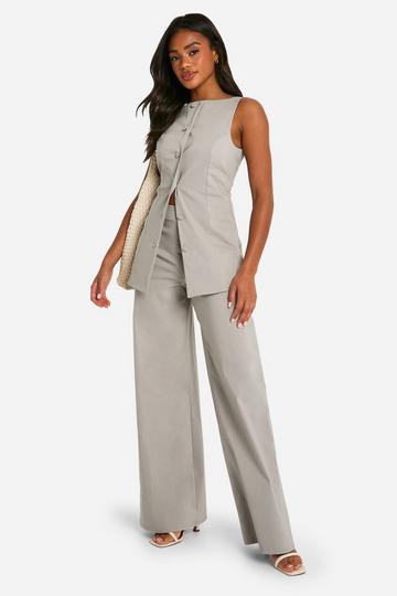 Getailleerde Super Stretch Longer Line Gilet En Wide Leg Broek taupe