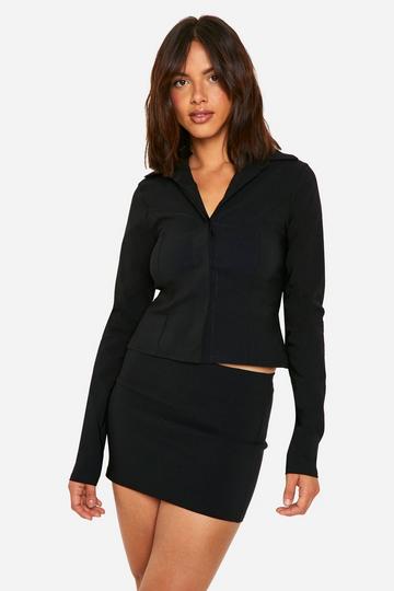 Super Stretch Fitted Shirt & Micro Mini Skirt black