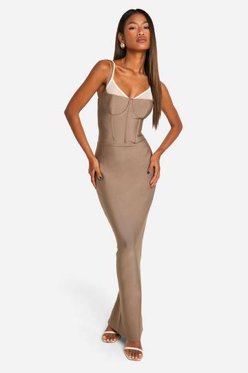 Bandage Double Layer Corset Maxi Dress stone