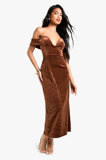 Velvet Sweetheart Cap Sleeve Midaxi Dress chocolate