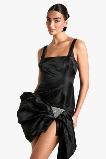 Taffeta Wrap Diamante Trim Skater Dress black