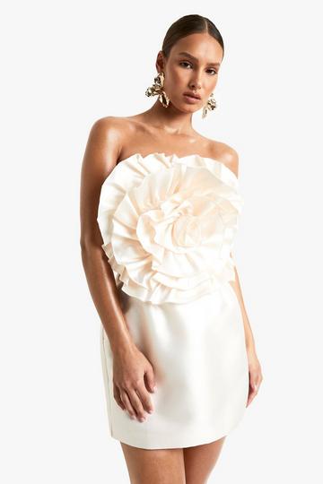 Taffeta Corsage Mini Dress cream