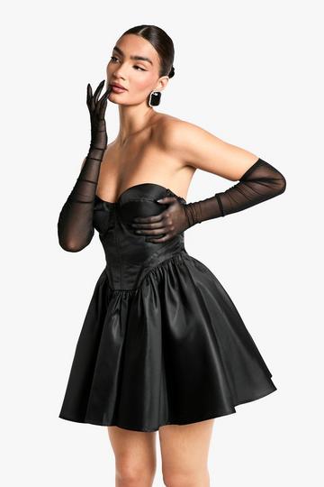 Black Taffeta Corset Lace Up Skater Dress