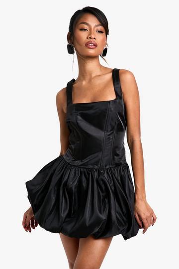 Taffeta Bubble Hem Lace Up Mini Dress black