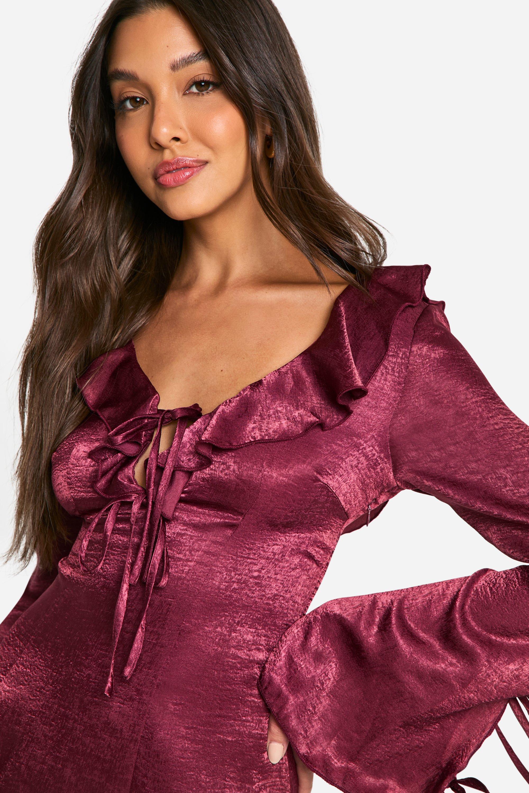 Burgundy dress boohoo best sale