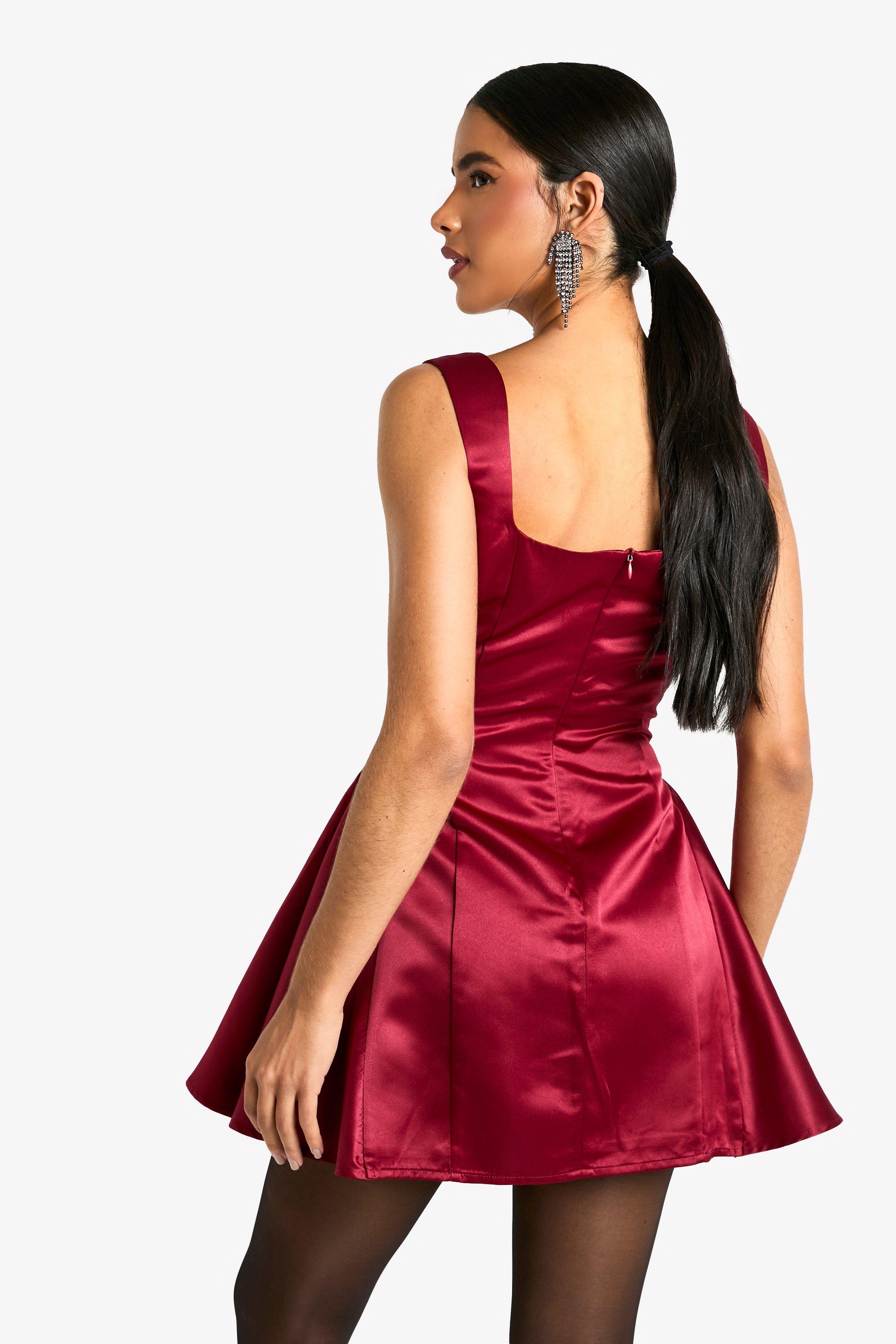 Extreme Satin Structured Square Neck Skater Dress boohoo IE